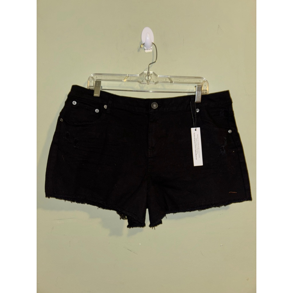 Women's Highway Jeans Black Distressed Denim Shorts Plus Size 16, NWT